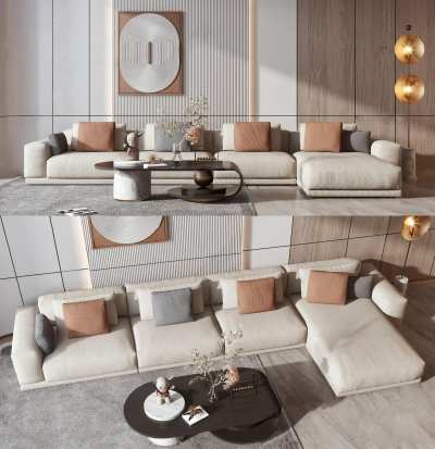 现代沙发茶几组合3D模型下载